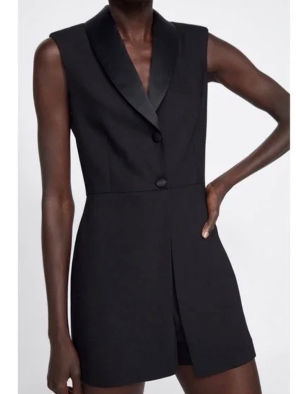 Zara Black Satin Shawl Collar Blazer Romper